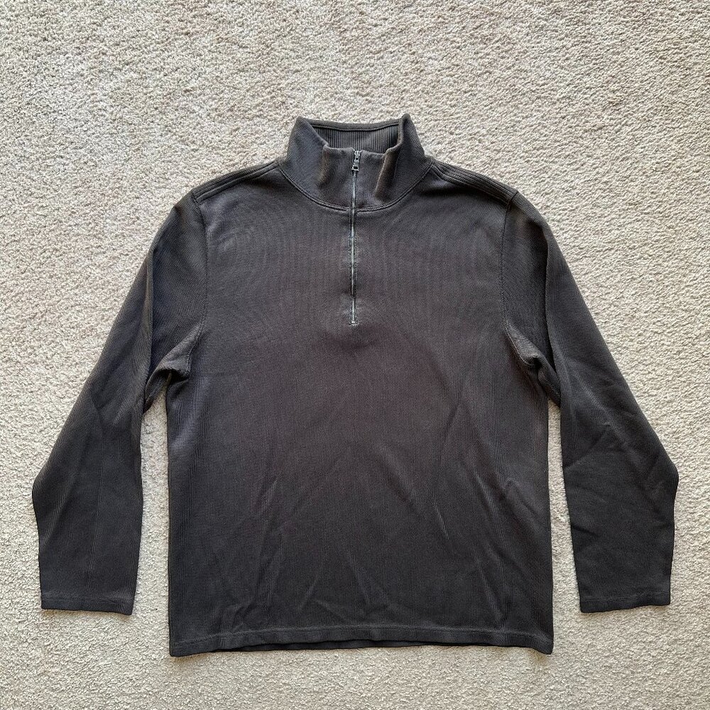 Banana Republic Sweater Mens Large 1/4 Zip Mock Neck Dark Brown Cotton